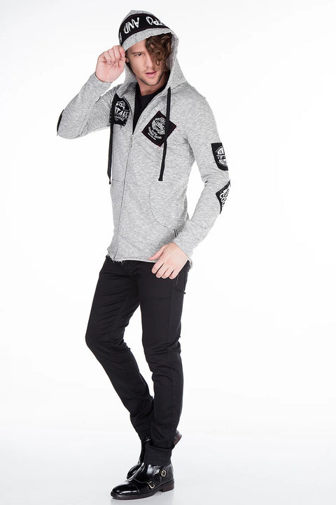 CL240 Appliqued Hooded Long Men's Sweatshirt