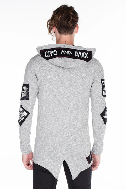 CL240 Appliqued Hooded Long Men's Sweatshirt