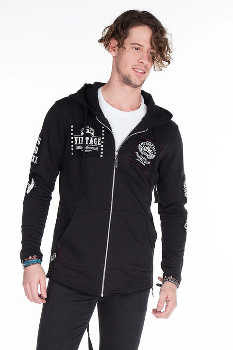 CL240 Appliqued Hooded Long Men's Sweatshirt