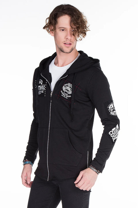 CL240 Appliqued Hooded Long Men's Sweatshirt