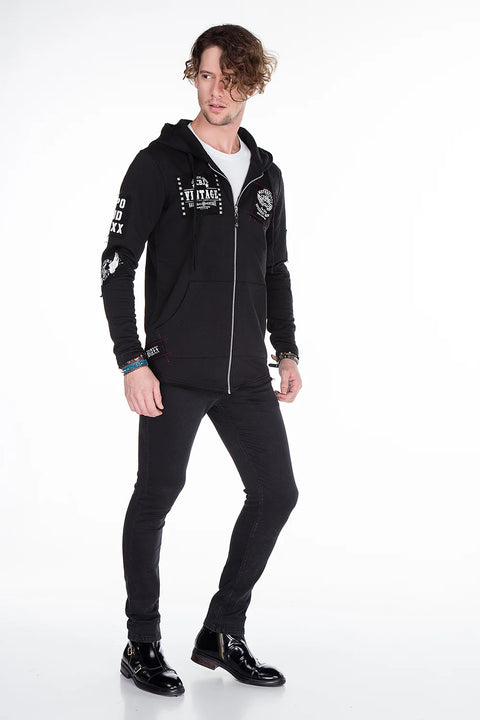 CL240 Appliqued Hooded Long Men's Sweatshirt