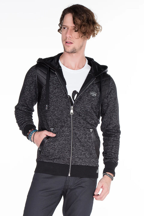 CL251 Leather Piece Hooded Thin Men's Sweatshirt