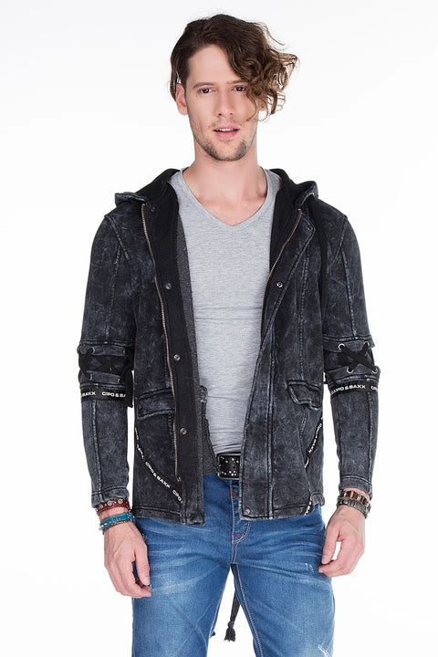 CL257 Lace-Up Hooded Zippered Men's Sweatshirt