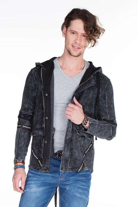 CL257 Lace-Up Hooded Zippered Men's Sweatshirt