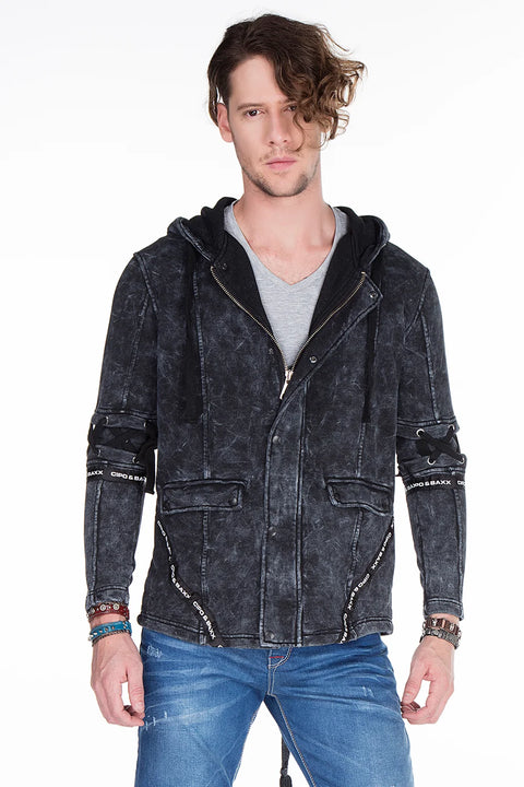 CL257 Lace-Up Hooded Zippered Men's Sweatshirt