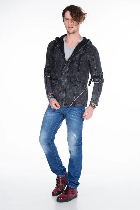 CL257 Lace-Up Hooded Zippered Men's Sweatshirt