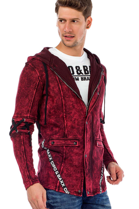 CL257 Lace-Up Hooded Zippered Men's Sweatshirt