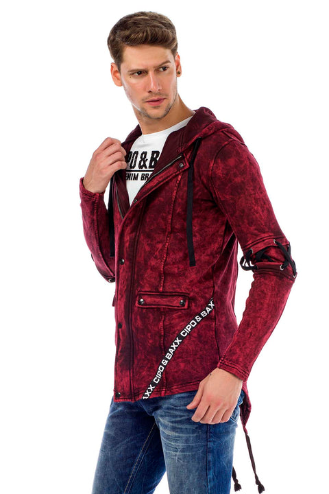 CL257 Lace-Up Hooded Zippered Men's Sweatshirt