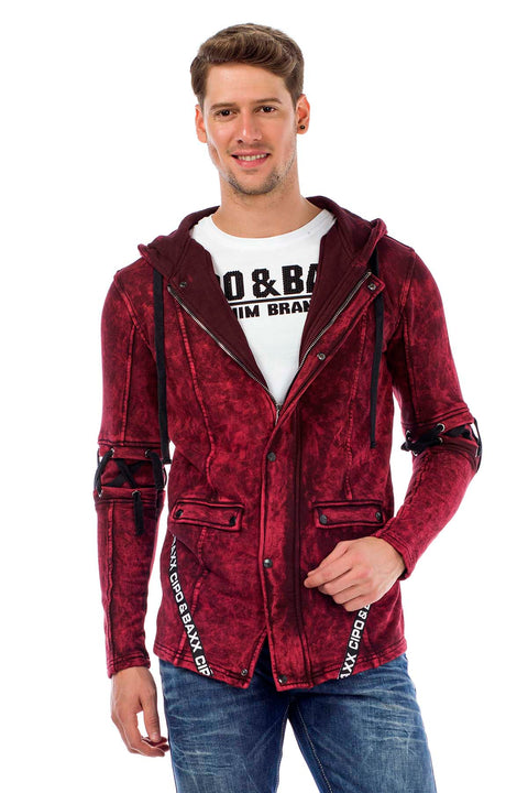CL257 Lace-Up Hooded Zippered Men's Sweatshirt