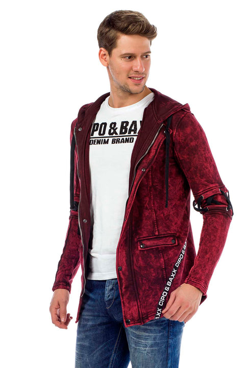 CL257 Lace-Up Hooded Zippered Men's Sweatshirt