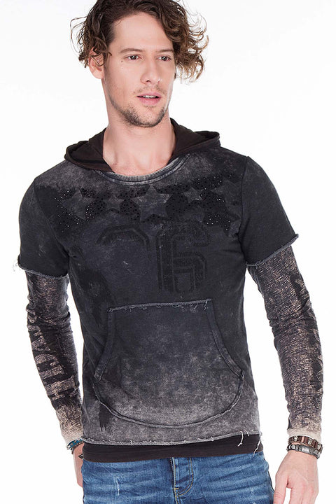 CL279 Printed Stone Embroidered Men's Hooded Sweatshirt