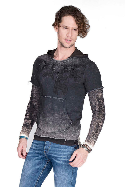 CL279 Printed Stone Embroidered Men's Hooded Sweatshirt