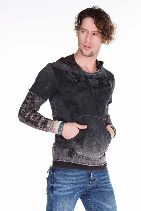 CL279 Printed Stone Embroidered Men's Hooded Sweatshirt
