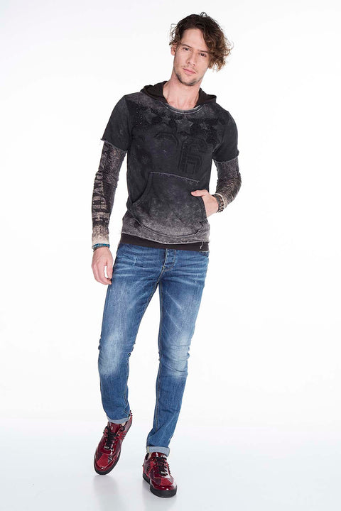 CL279 Printed Stone Embroidered Men's Hooded Sweatshirt