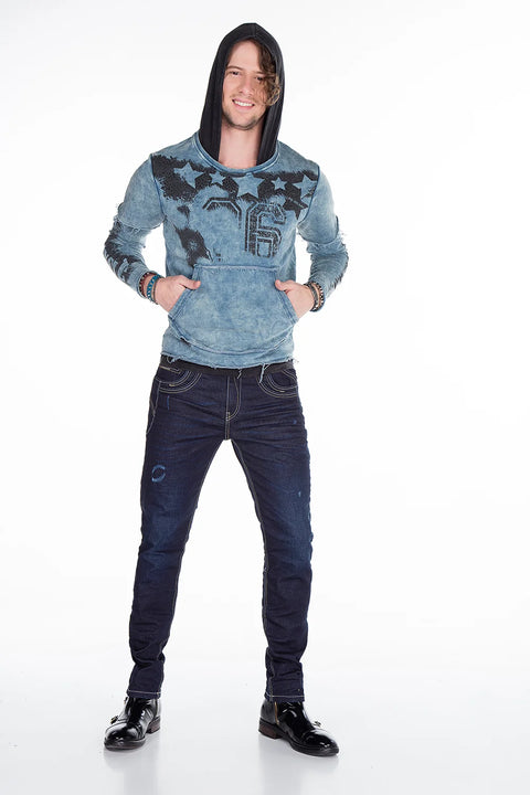 CL279 Printed Stone Embroidered Men's Hooded Sweatshirt