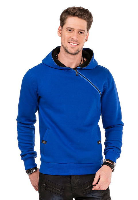 CL329 Hidden Collar Zippered Hooded Sweatshirt