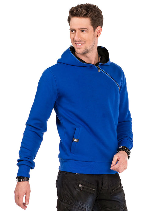 CL329 Hidden Collar Zippered Hooded Sweatshirt