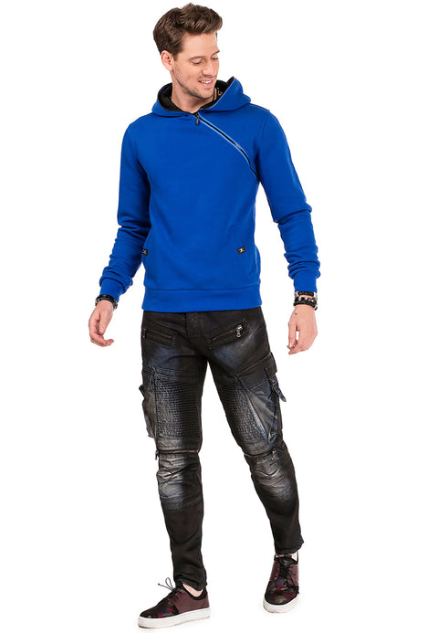 CL329 Hidden Collar Zippered Hooded Sweatshirt
