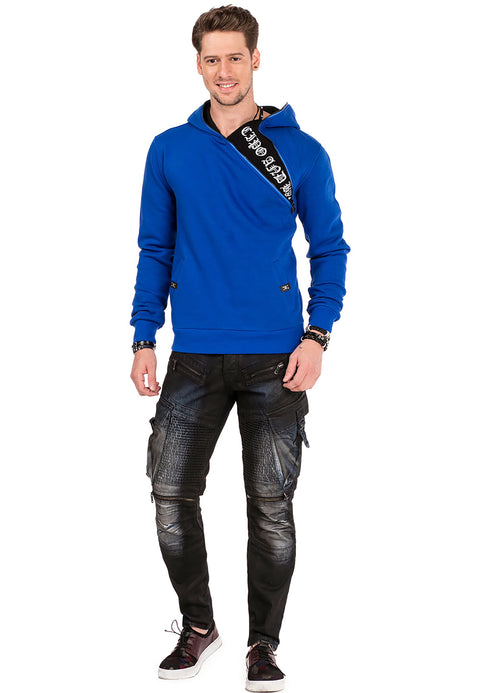 CL329 Hidden Collar Zippered Hooded Sweatshirt
