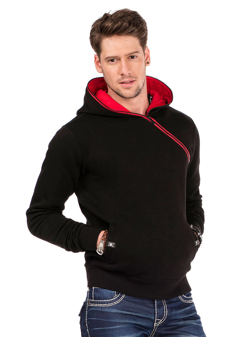 CL329 Hidden Collar Zippered Hooded Sweatshirt