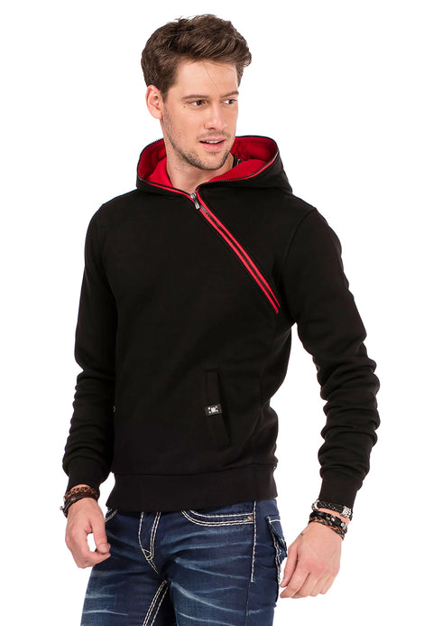 CL329 Hidden Collar Zippered Hooded Sweatshirt