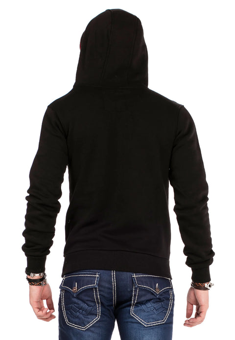 CL329 Hidden Collar Zippered Hooded Sweatshirt