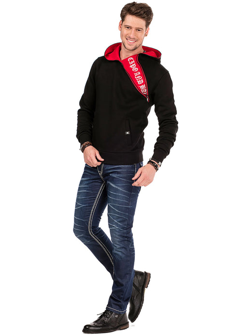 CL329 Hidden Collar Zippered Hooded Sweatshirt