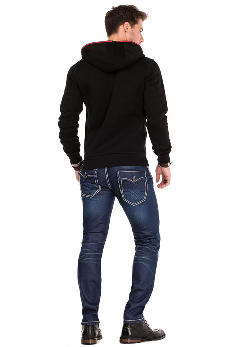 CL329 Hidden Collar Zippered Hooded Sweatshirt