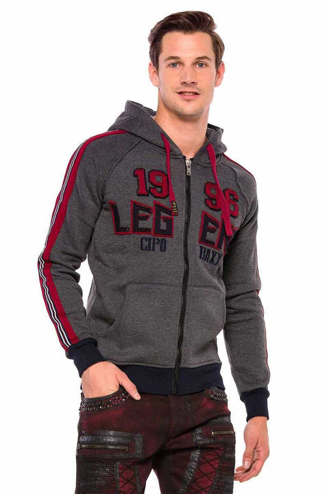 CL357 Winter Hooded Men's Sweatshirt with Striped Sleeves