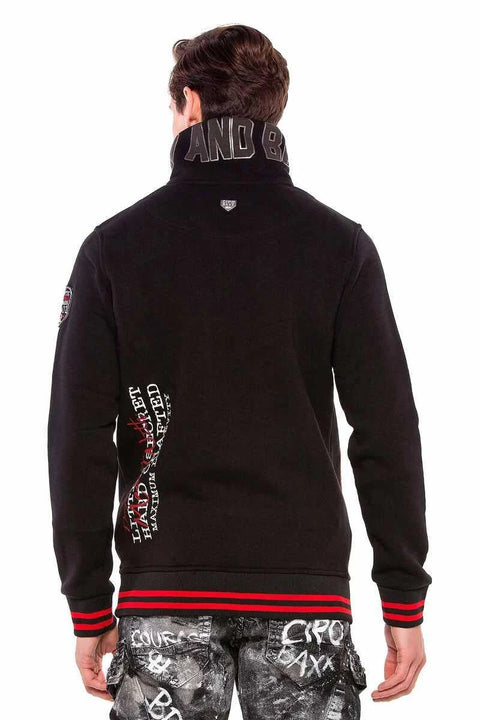 CL377 Vertical Zipper Collar Written Embroidered Thick Sweatshirt