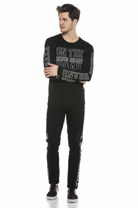 CL379 Shiny Stone Printed Thin Men's Sweatshirt