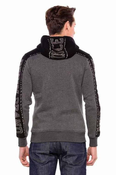 CL381 Metal Drop Stoned Hooded Winter Sweatshirt