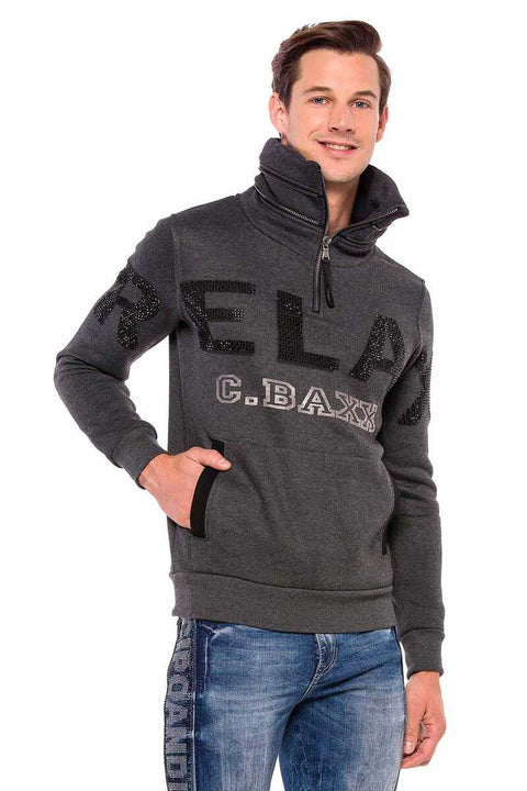 CL385 Stone Relax Fit Stand-up Zipper Collar Thick Sweatshirt
