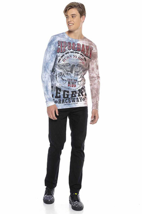 CL410 Biker Style Printed Men's Long Sleeve T-Shirt