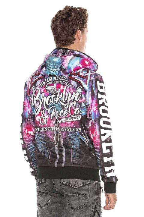 CL416 Cyber Punk Skull Printed Hooded Sweatshirt