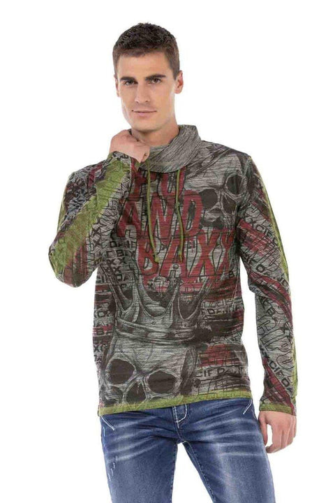 CL468 Shawl Collar Patterned Sweatshirt