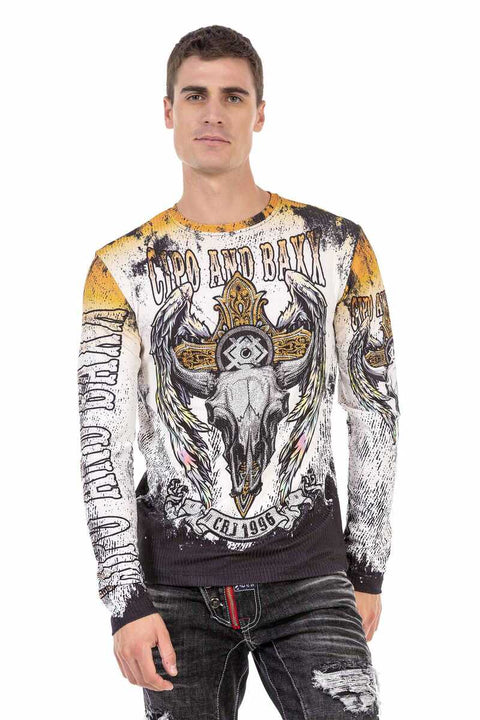 CL492 Ecru Color Skull Printed Sweatshirt