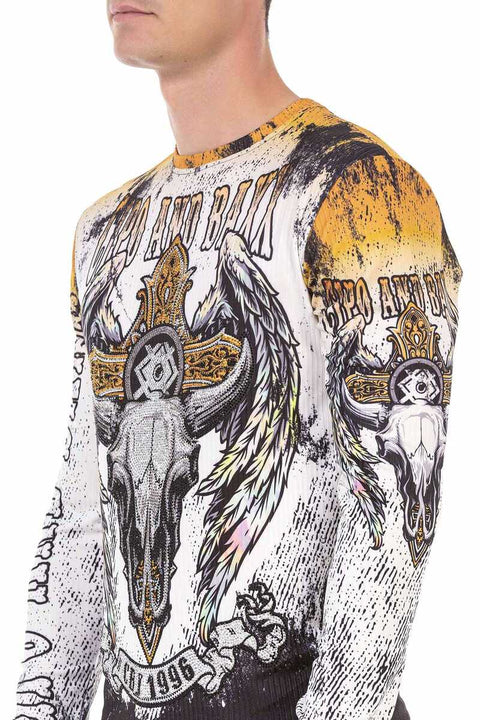 CL492 Ecru Color Skull Printed Sweatshirt