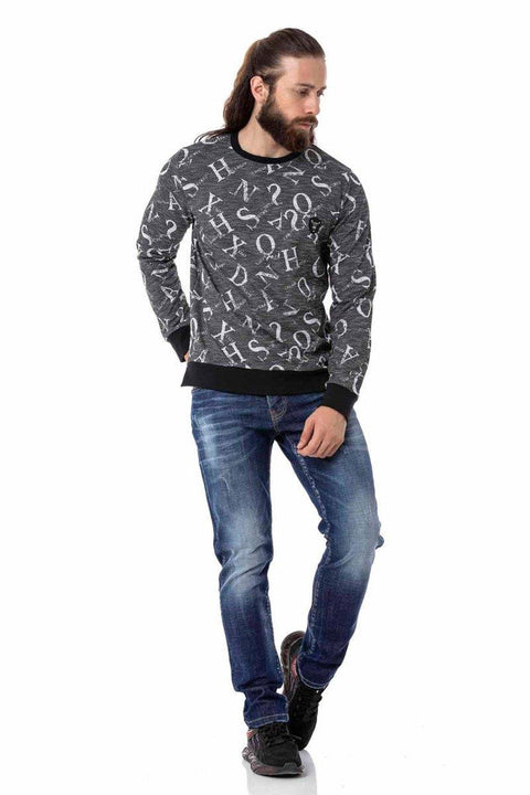 CL513 O Neck Patterned Thick Sweatshirt