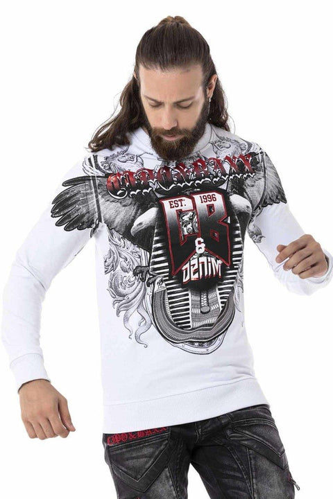 Cl515 Eagle Patterned White Thick Sweatshirt