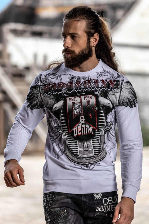 Cl515 Eagle Patterned White Thick Sweatshirt