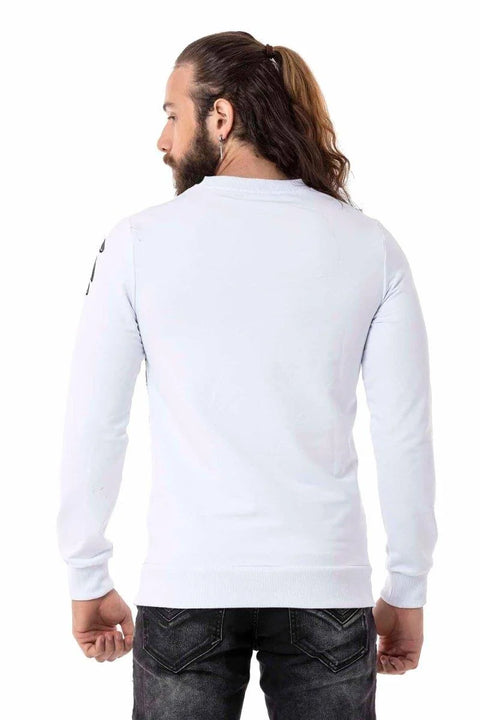 Cl515 Eagle Patterned White Thick Sweatshirt