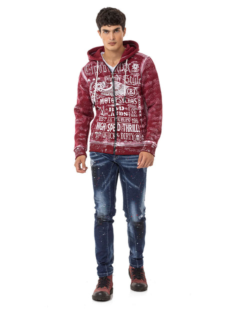 CL544 Biker Style Printed Men's Zip Sweatshirt