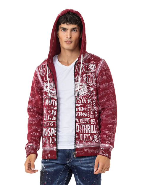 CL544 Biker Style Printed Men's Zip Sweatshirt