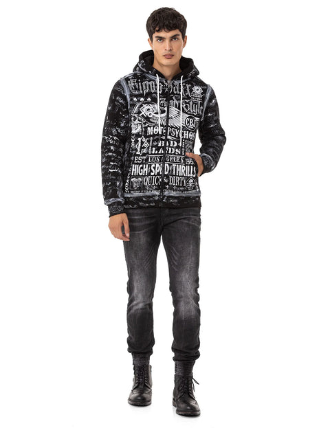 CL544 Biker Style Printed Men's Zip Sweatshirt
