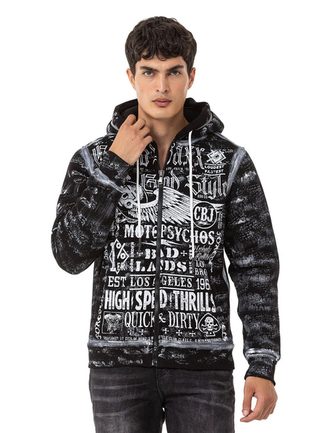 CL544 Biker Style Printed Men's Zip Sweatshirt