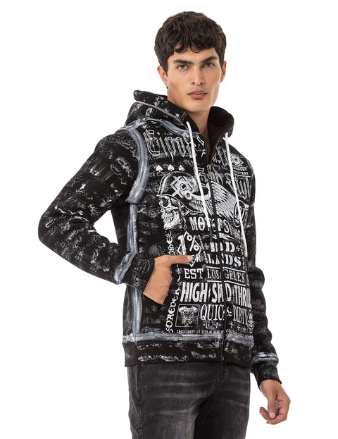 CL544 Biker Style Printed Men's Zip Sweatshirt