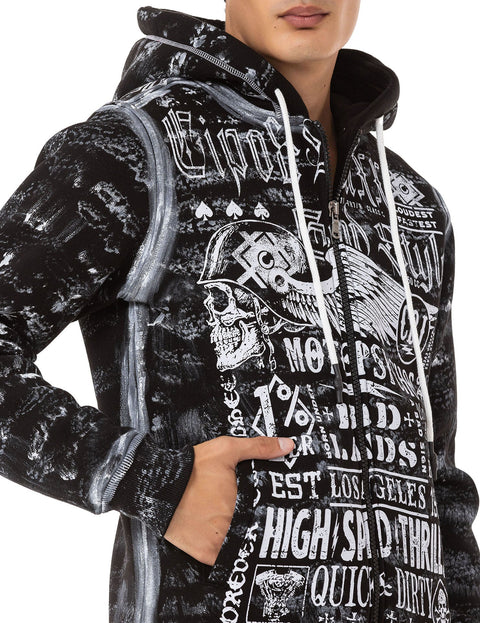 CL544 Biker Style Printed Men's Zip Sweatshirt