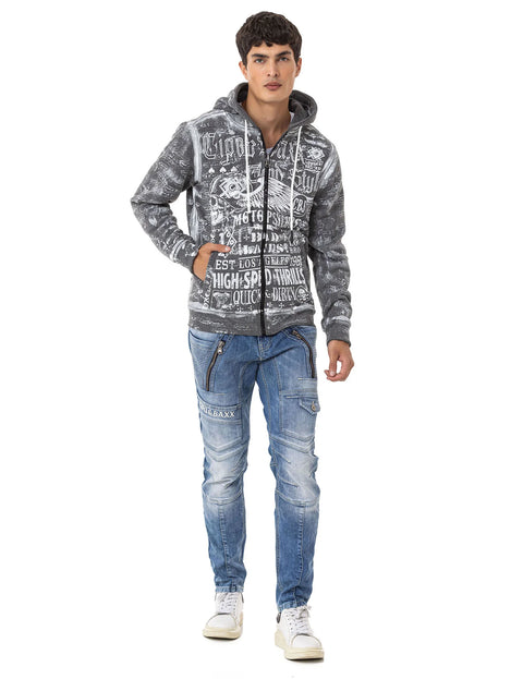 CL544 Biker Style Printed Men's Zip Sweatshirt