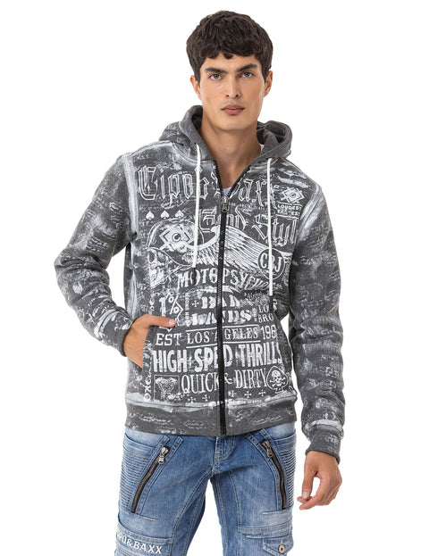 CL544 Biker Style Printed Men's Zip Sweatshirt